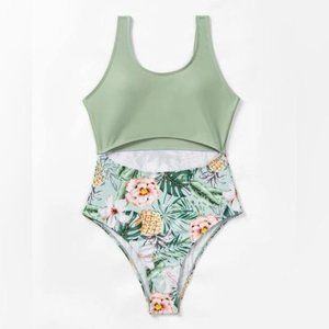 Tropical Print One Piece Bathing Suit